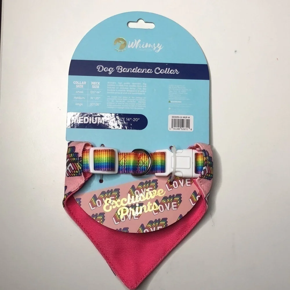 𝅺NWT Doghaus Whimsy Collection Dog Bandana Collar Medium Rainbow LOVE design